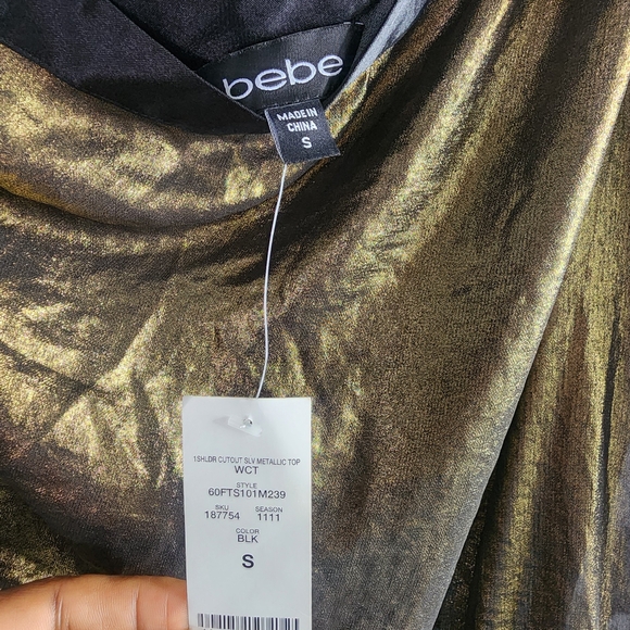 Bebe Sheer Black and Gold Women's Blouse - Picture 4 of 4